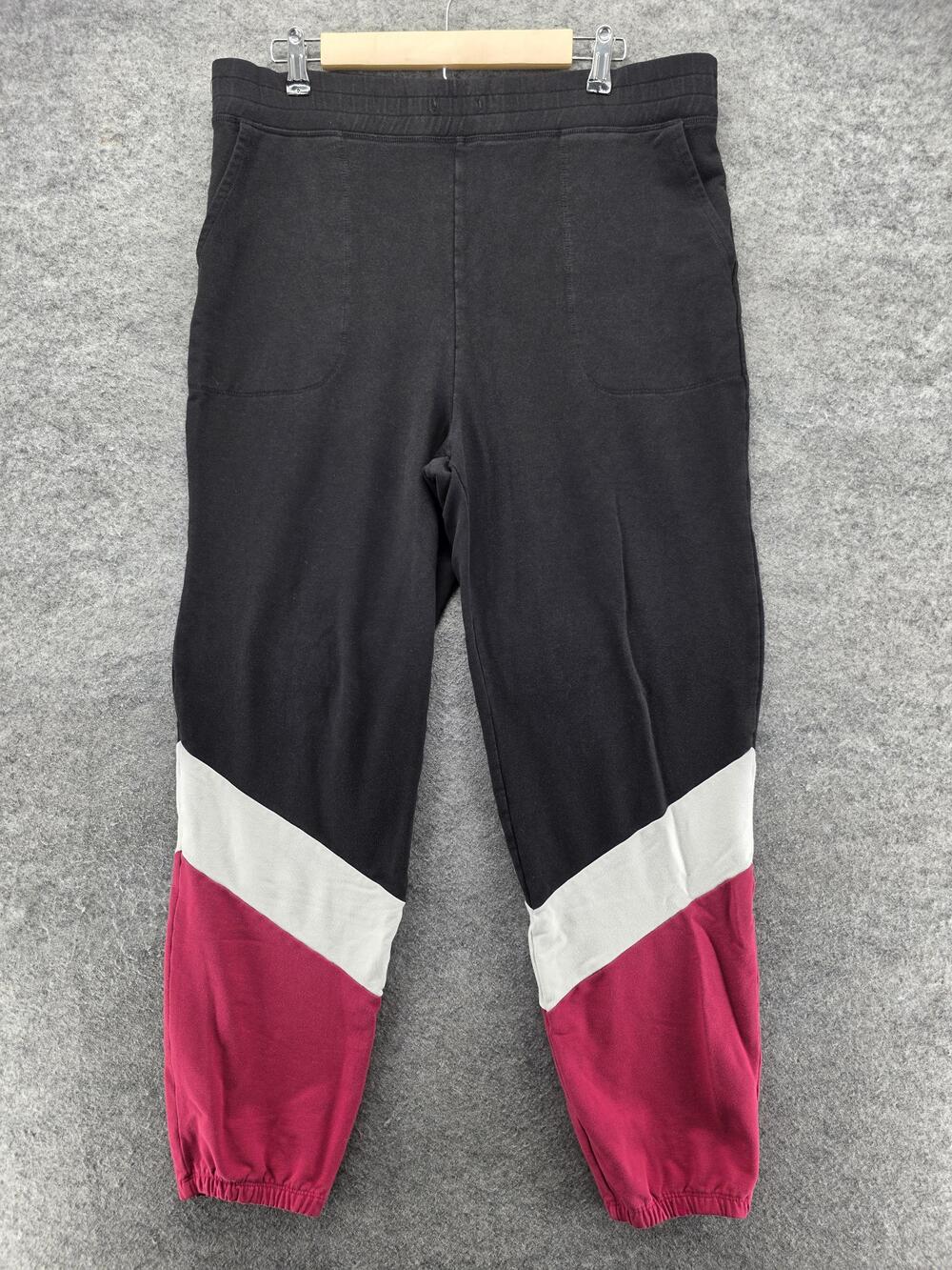 Good American Pants Womens 5 Black Red Colorblock Joggers Elastic Cuff GS0173